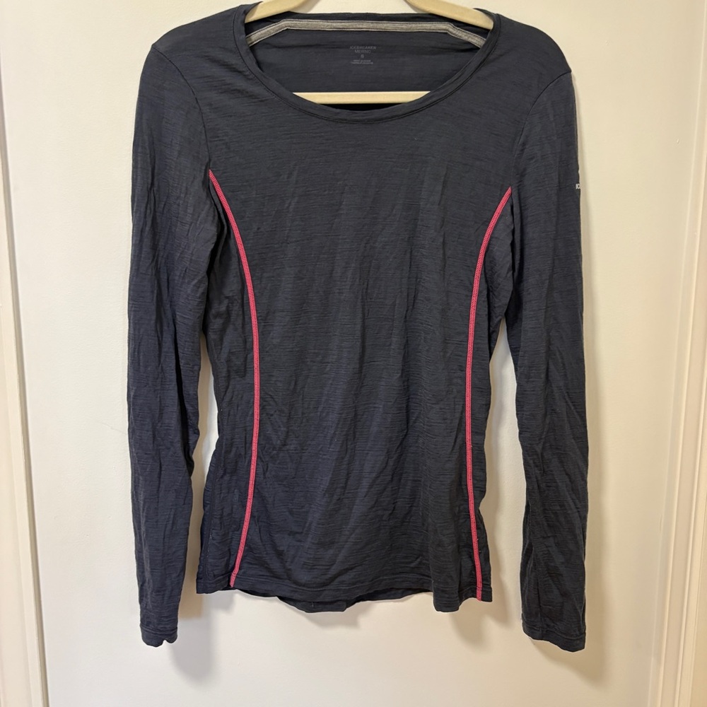 Icebreaker Merino Wool Base Layer Long sleeve Top Grey Womens Small Outdoor